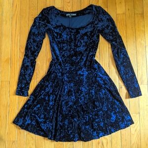 Vintage 90s Betsey Johnson Blue Crushed Velvet Skater Dress Large